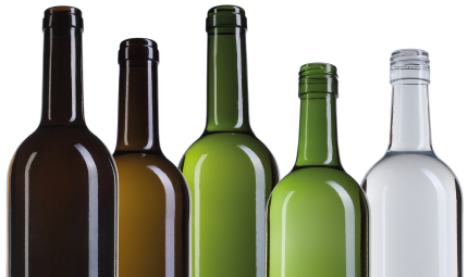 Bouteilles de vin bordelaise en verre de différentes tailles et différentes  teintes